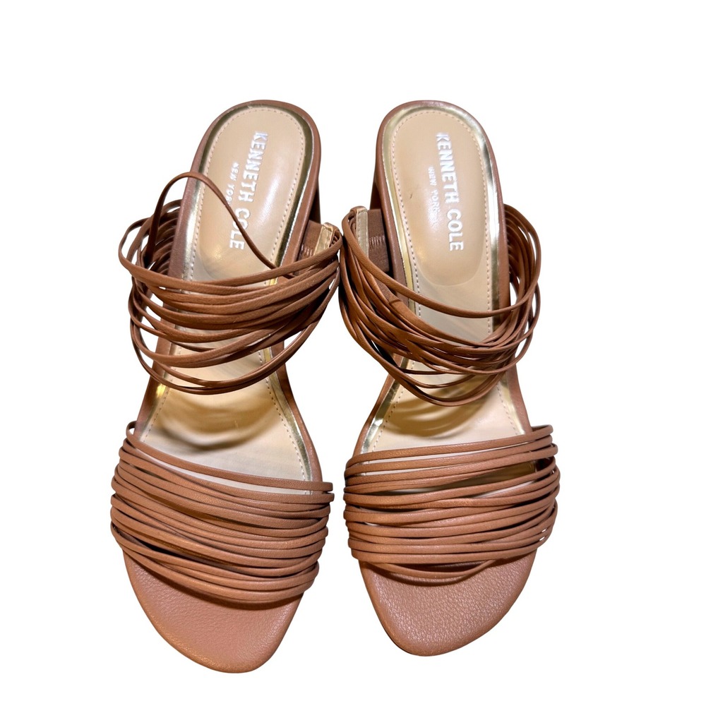 Kenneth Cole Amelia Flare Heels – Nude Leather Strappy Block Heel – Size‎ 7